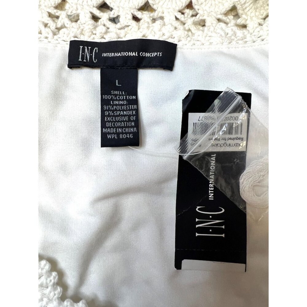 White Crochet Sleeveless Midi Boho Lined Dress Large By INC International Concep - Picture 5 of 6